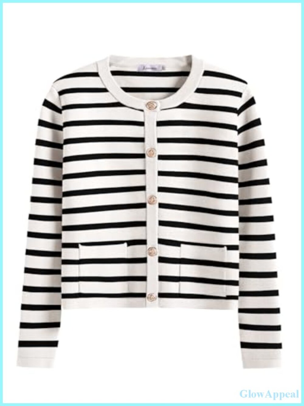 Womens Cropped Striped Cardigan Sweater Button Down Long Sleeve Knit